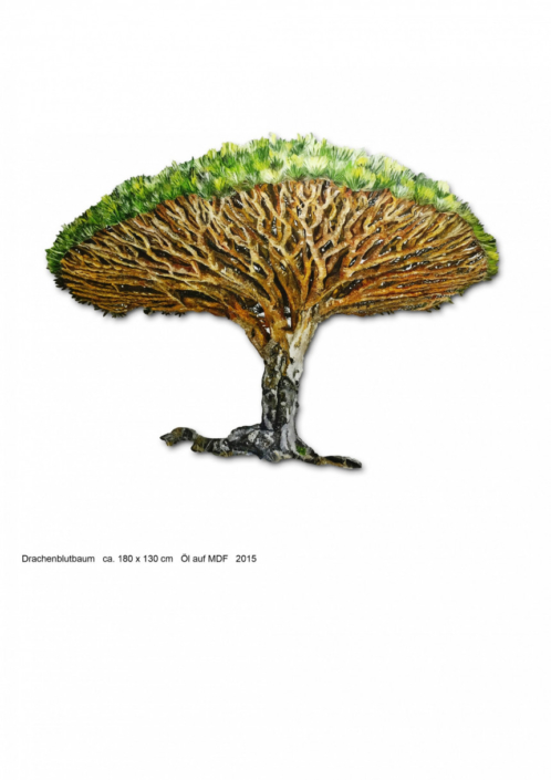 Drachenblutbaum, ca. 180 x 130 cm, Öl auf MDF, 2015