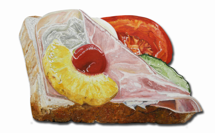Slide of bread 46 x 65 cm oil on cut out wood 2013