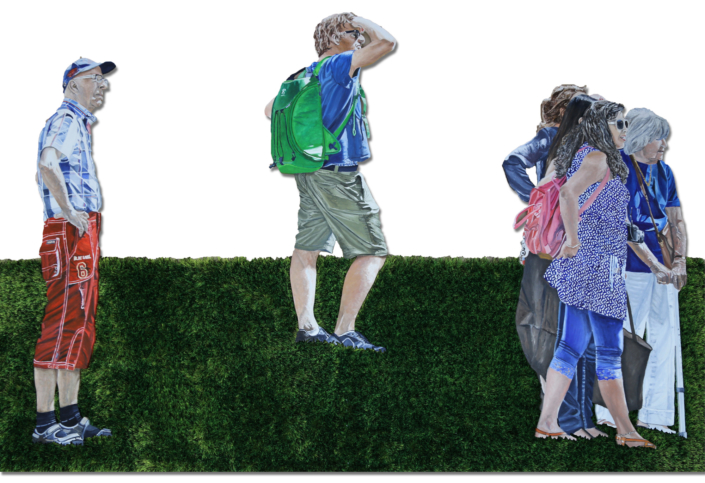 Tourists - Installation, Oil on cut out wood, 200x350 cm, 2014