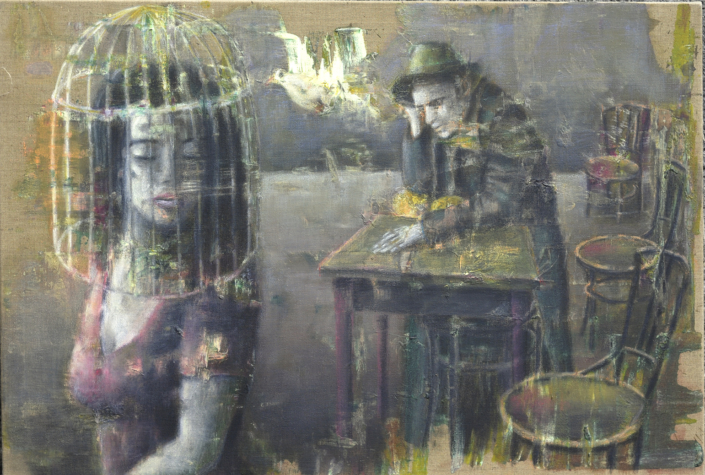 Wer das Schweigen bricht, 2018 Mixed Media 80 x 120 cm.