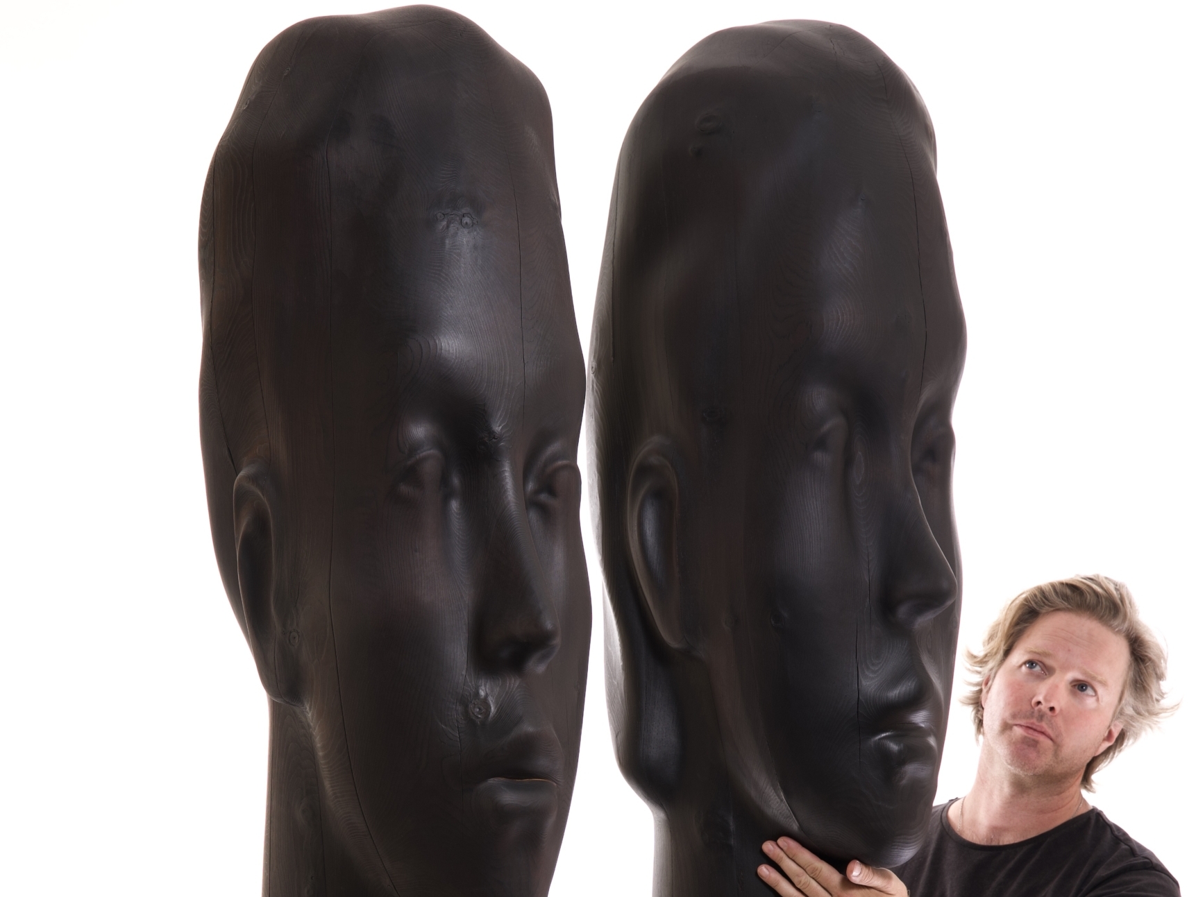 4.&5. stele noir 2025 wood burnt oiled 230x38x58cm+base