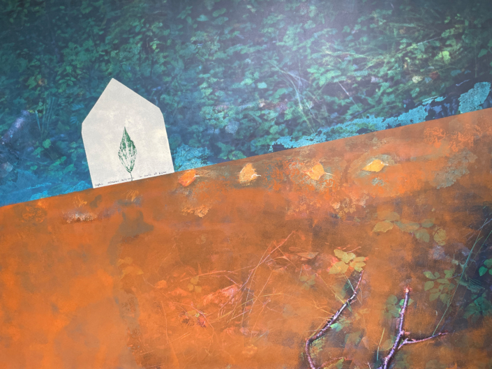 Haiku | Foglie riposano sulle rocce in fondo al fiume | 2025 | 75x100cm Mischtechnik auf DIBOND